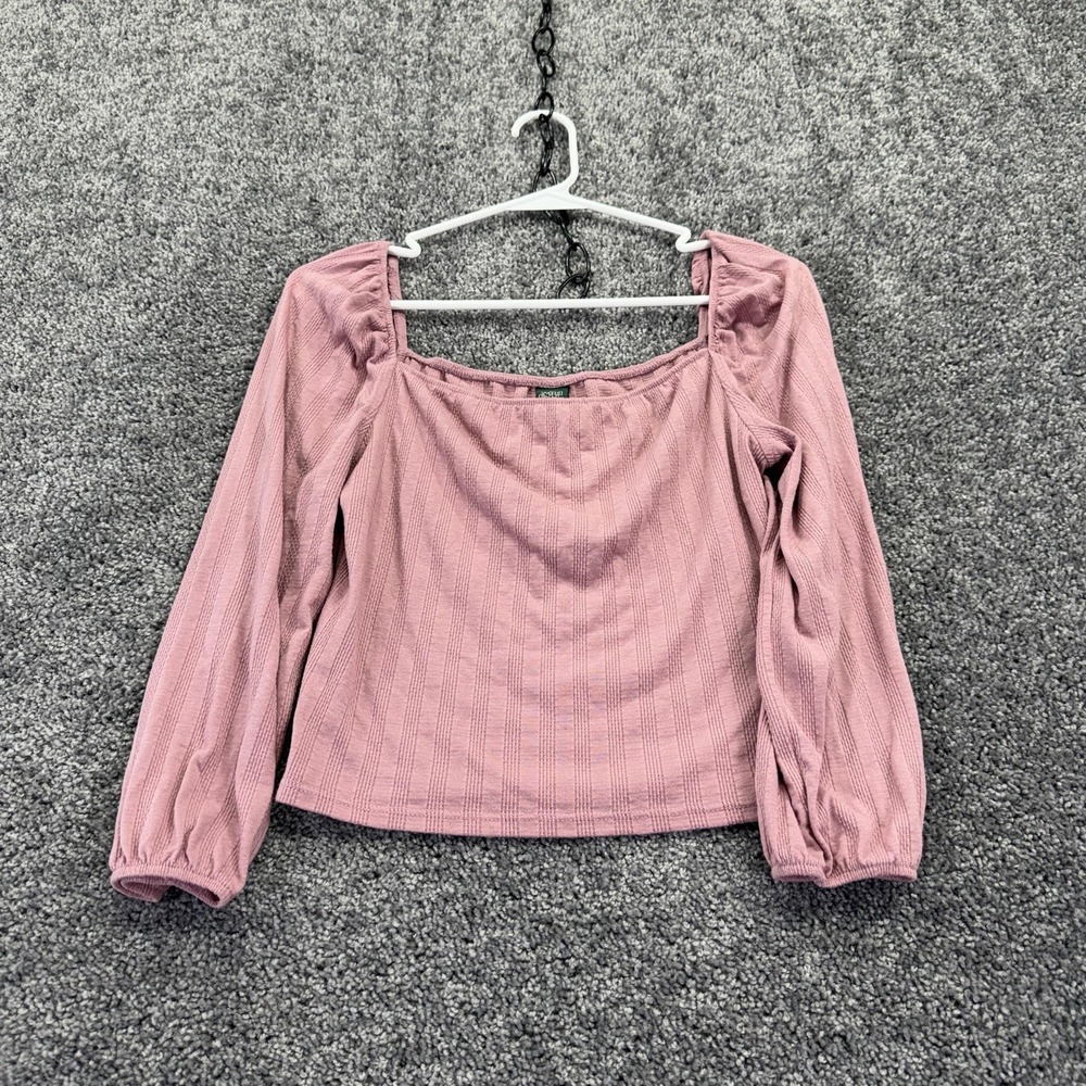 Wild Fable Top Juniors M Pink Square Neck Balloon Sleeve Knit Blouse Ribbed